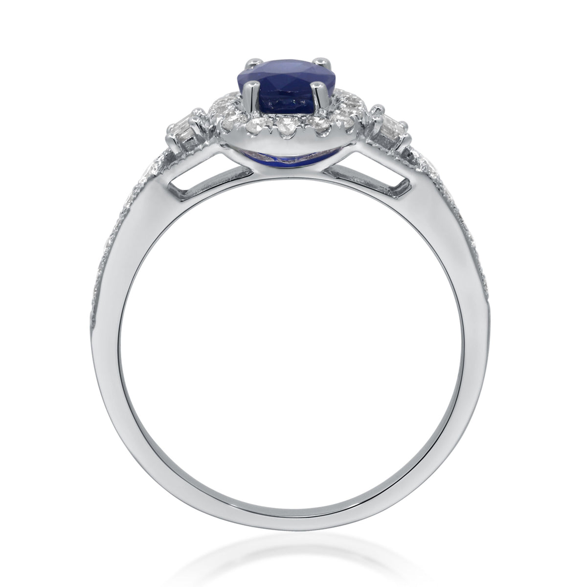 Blue Sapphire & Diamond Halo Ring in 10K White Gold (1/3 ct. tw.)