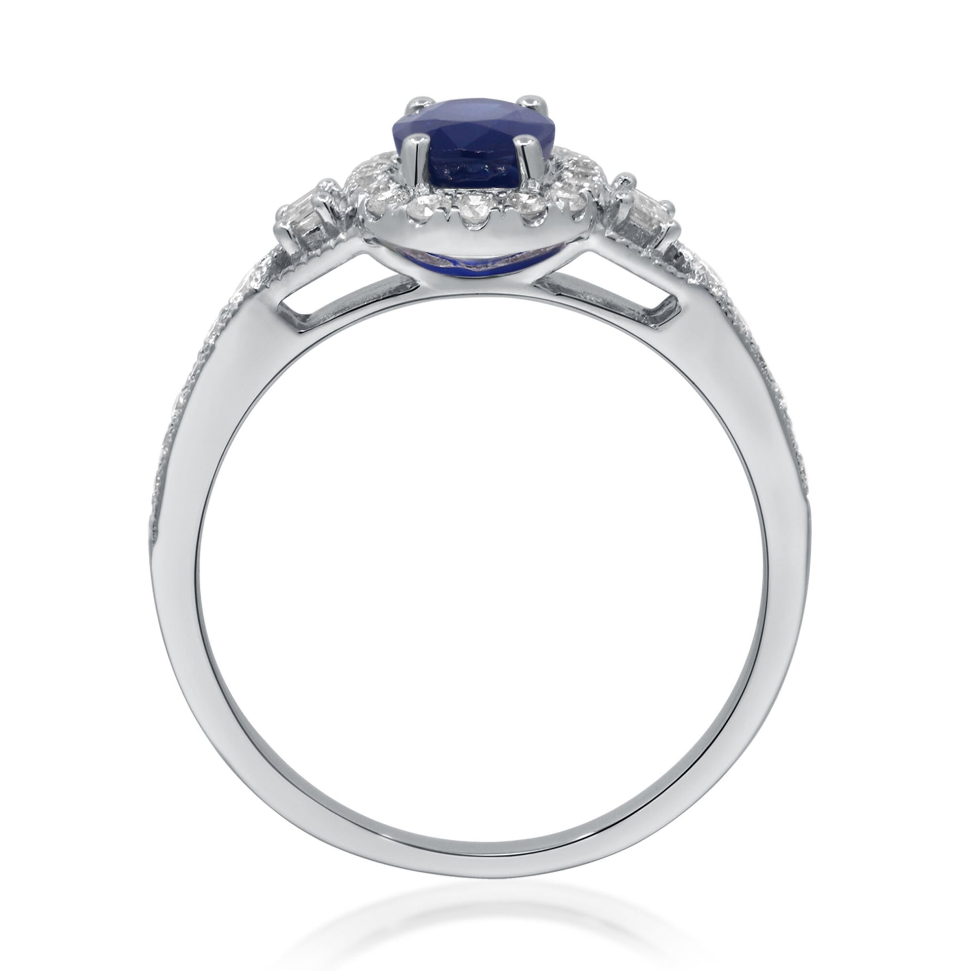 Blue Sapphire & Diamond Halo Ring in 10K White Gold (1/3 ct. tw.)