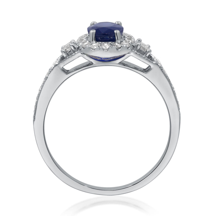 Blue Sapphire & Diamond Halo Ring in 10K White Gold (1/3 ct. tw.)