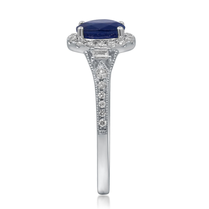 Blue Sapphire & Diamond Halo Ring in 10K White Gold (1/3 ct. tw.)