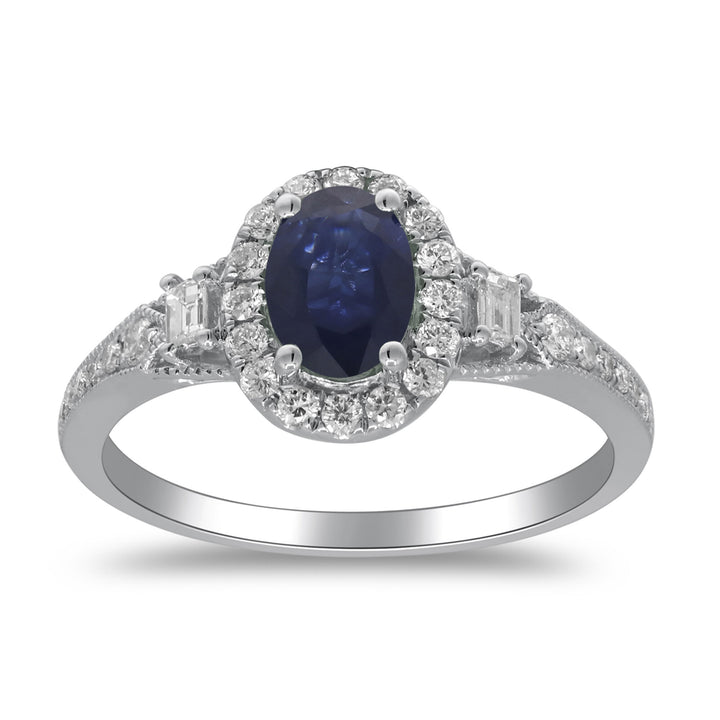 Blue Sapphire & Diamond Halo Ring in 10K White Gold (1/3 ct. tw.)