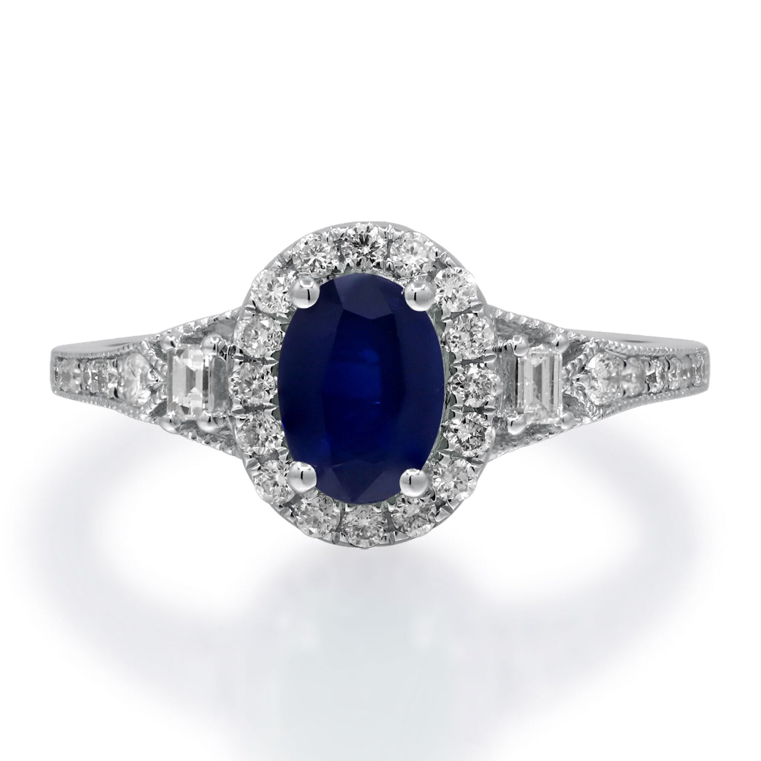 Blue Sapphire & Diamond Halo Ring in 10K White Gold (1/3 ct. tw.)