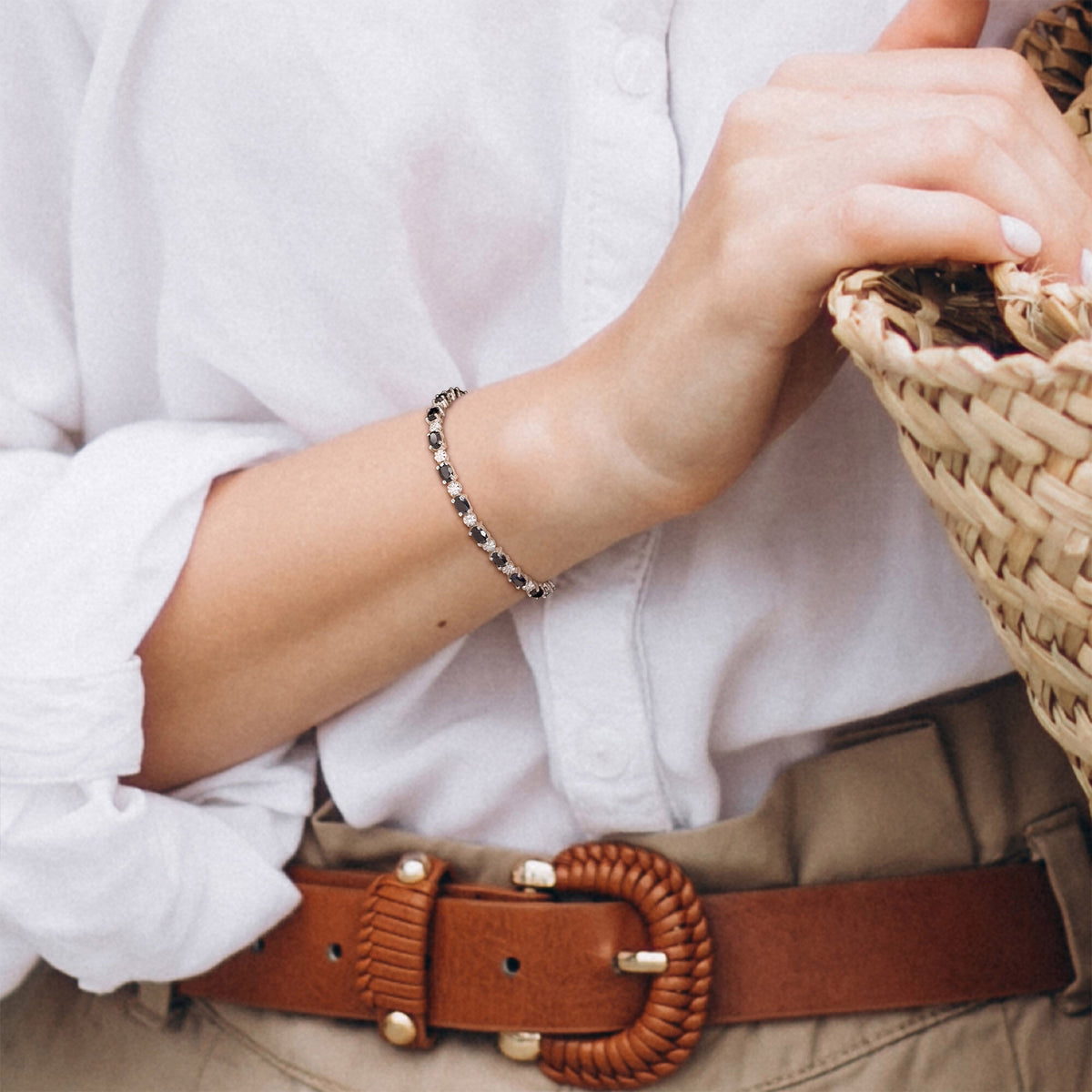 Black Sapphire & Diamond Accent Bracelet in Sterling Silver