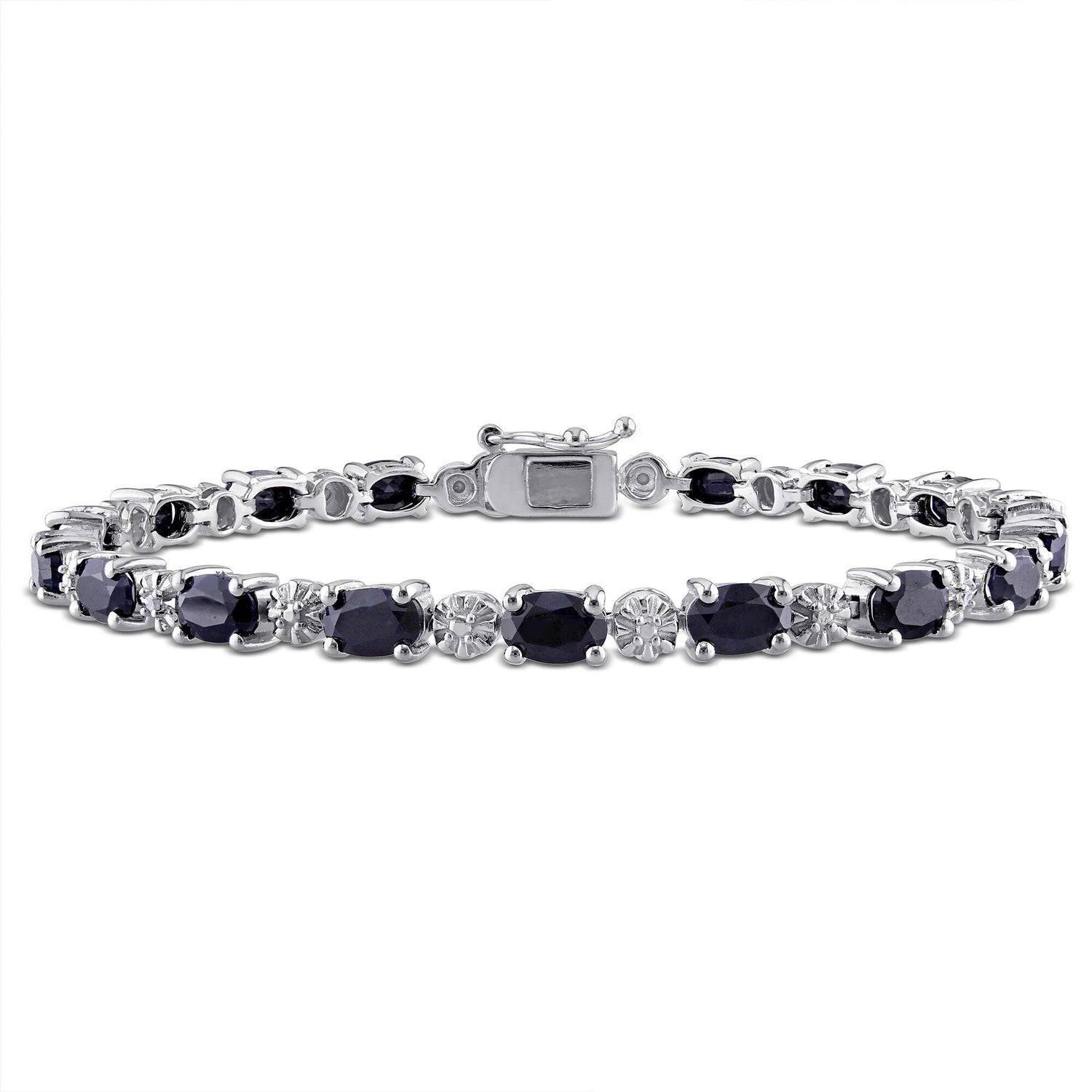 Black Sapphire & Diamond Accent Bracelet in Sterling Silver