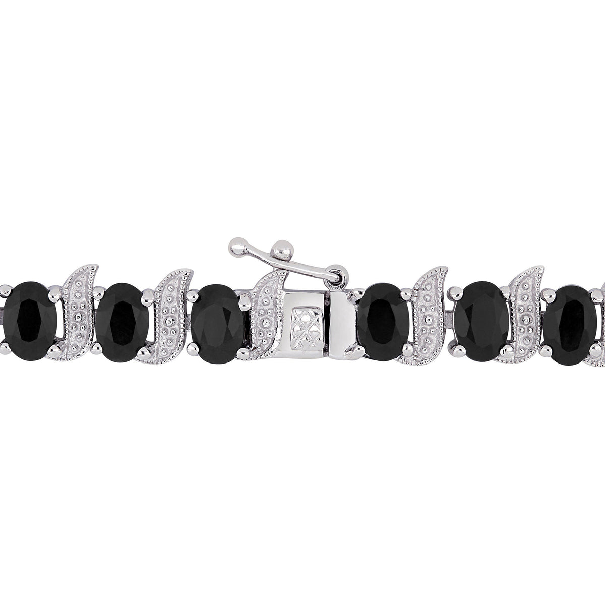 Black Sapphire & Diamond Accent Bracelet in Sterling Silver