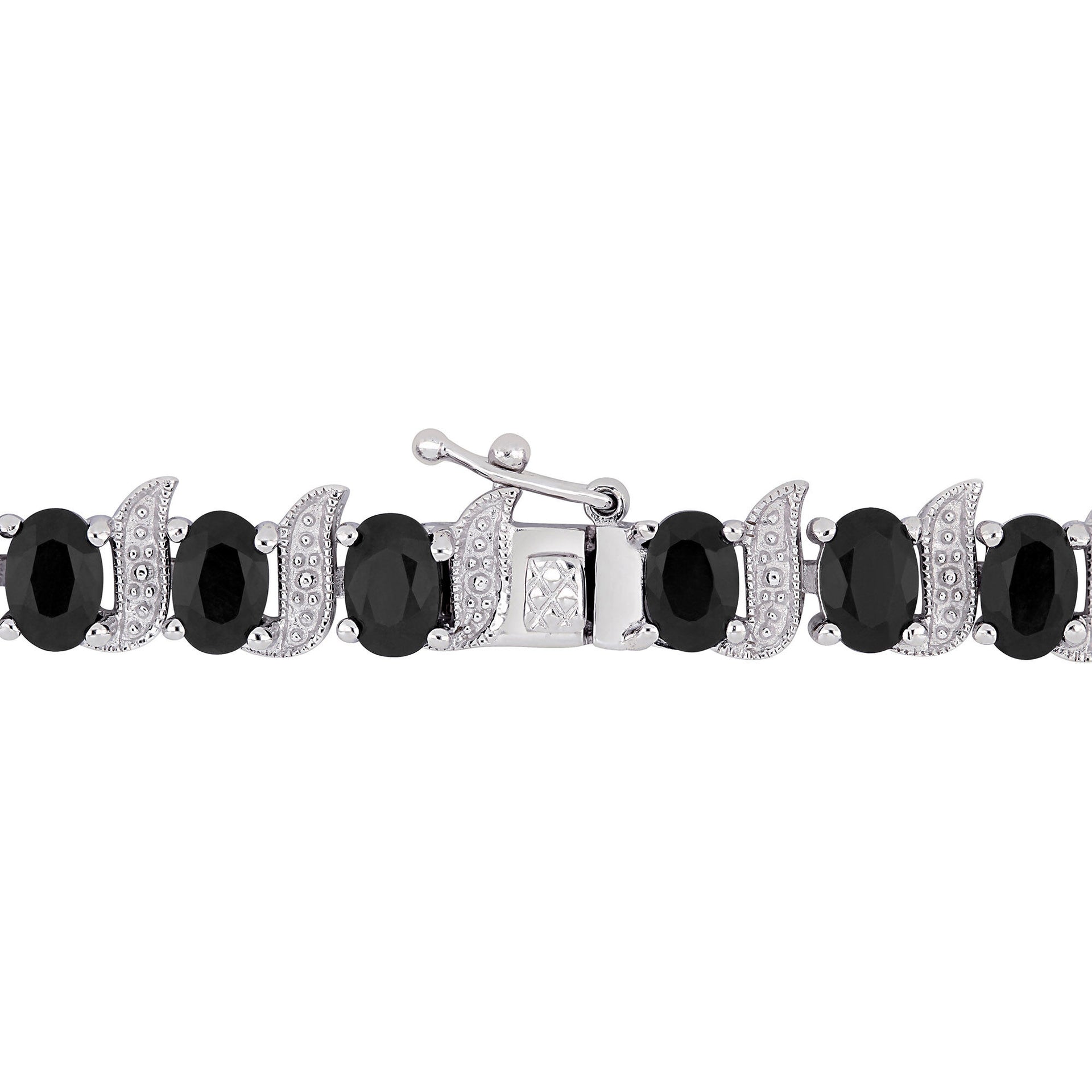 Black Sapphire & Diamond Accent Bracelet in Sterling Silver