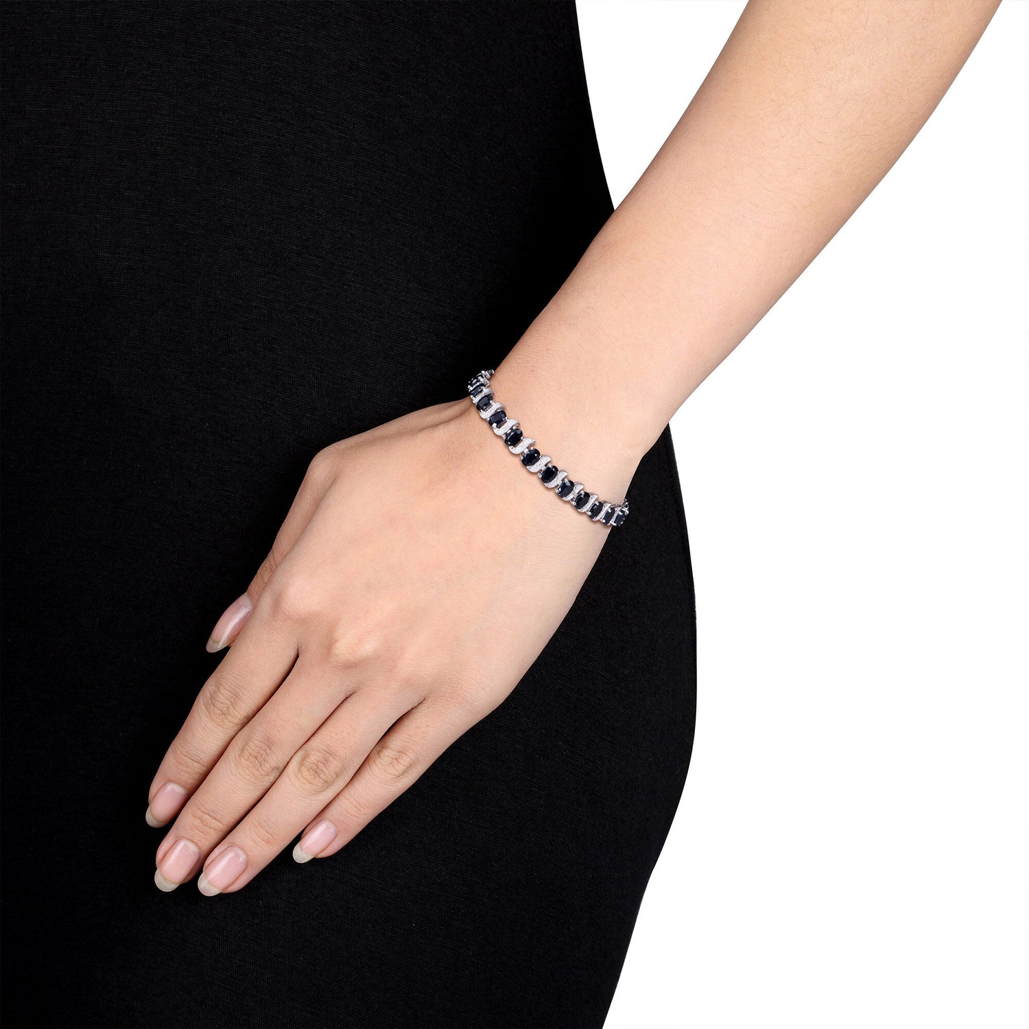 Black Sapphire & Diamond Accent Bracelet in Sterling Silver