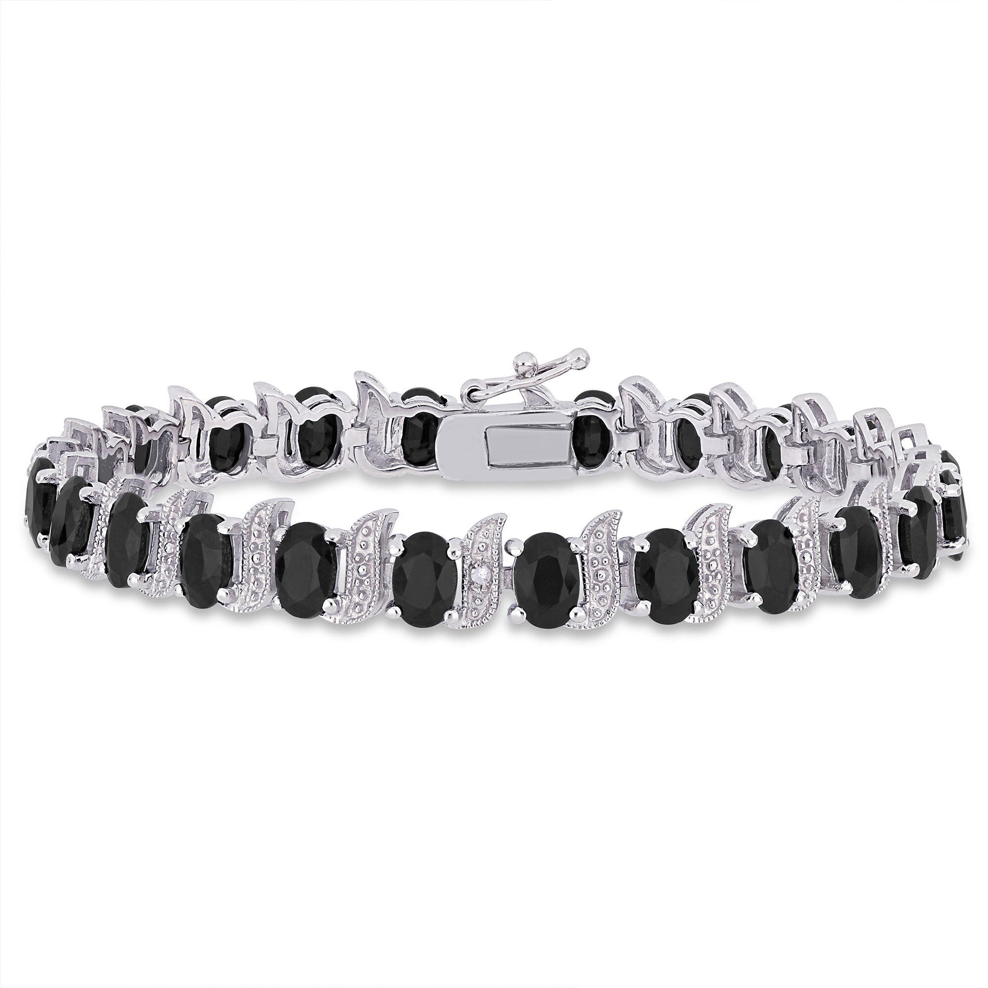 Black Sapphire & Diamond Accent Bracelet in Sterling Silver