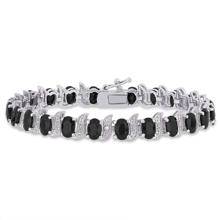Black Sapphire & Diamond Accent Bracelet in Sterling Silver