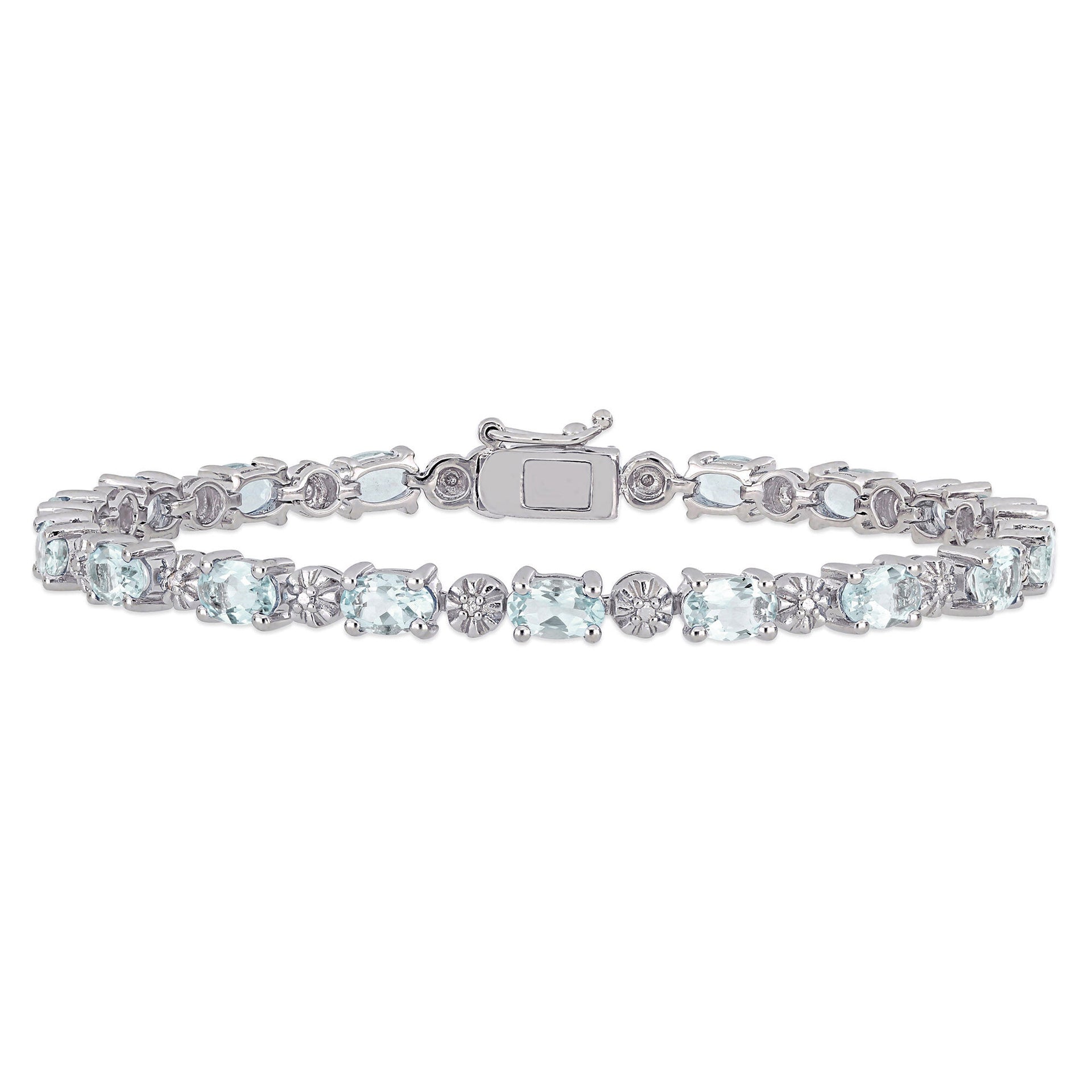 Aquamarine & Diamond Accent Bracelet in Sterling Silver