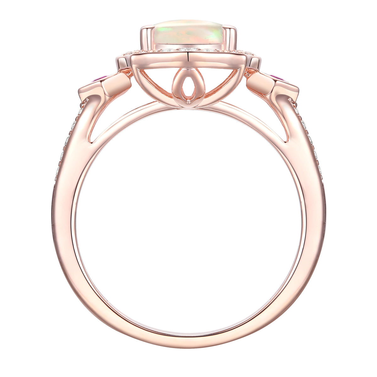 Opal, Ruby & Diamond Ring in 10K Rose Gold (1/5 ct. tw.)