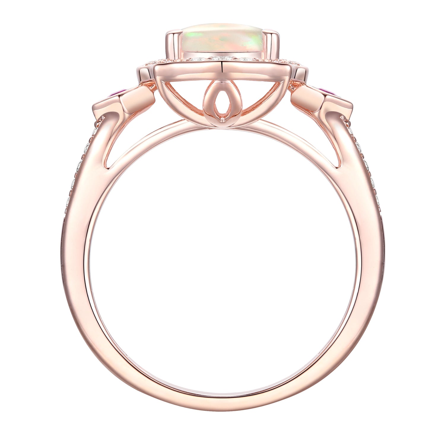 Opal, Ruby & Diamond Ring in 10K Rose Gold (1/5 ct. tw.)