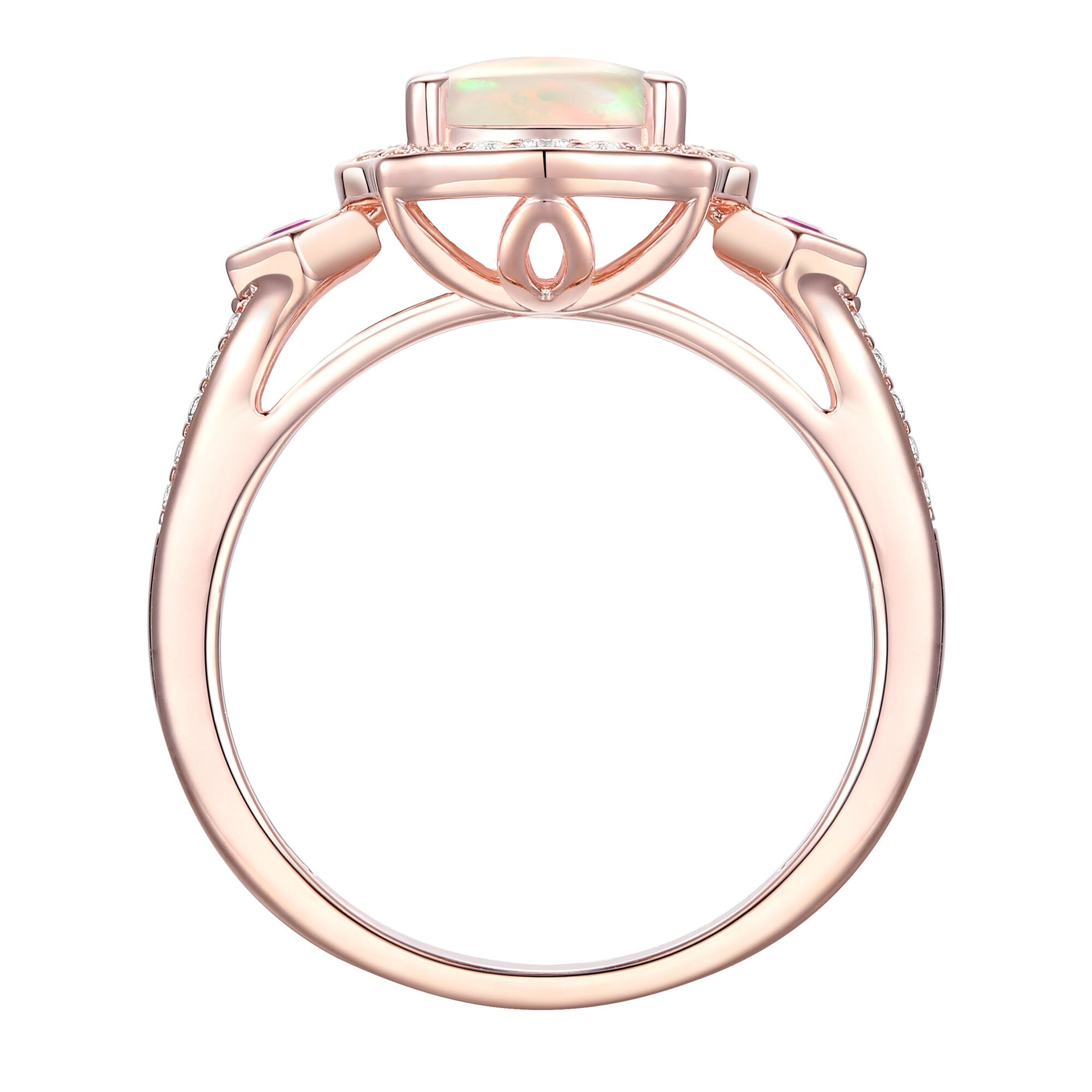 Opal, Ruby & Diamond Ring in 10K Rose Gold (1/5 ct. tw.)