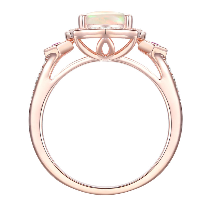 Opal, Ruby & Diamond Ring in 10K Rose Gold (1/5 ct. tw.)