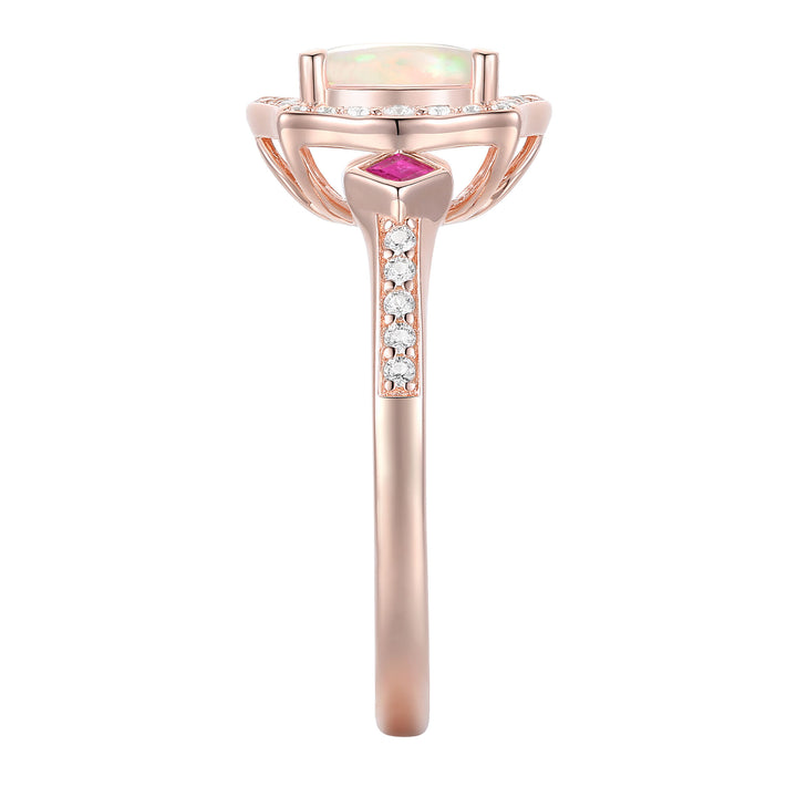 Opal, Ruby & Diamond Ring in 10K Rose Gold (1/5 ct. tw.)