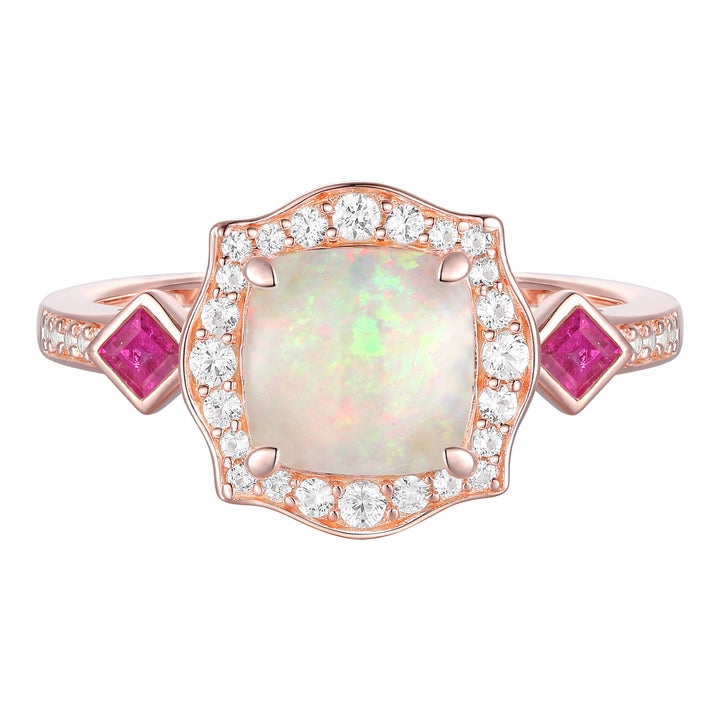 Opal, Ruby & Diamond Ring in 10K Rose Gold (1/5 ct. tw.)