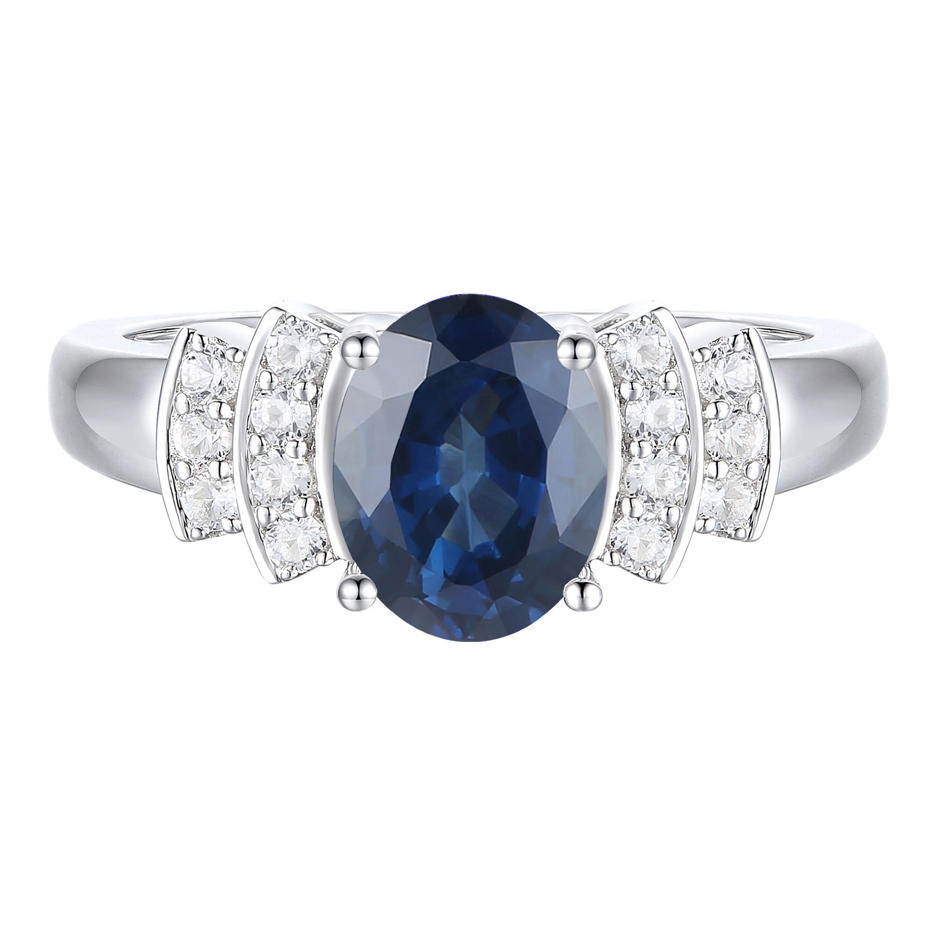 Blue Sapphire & Diamond Ring in 14K White Gold (1/5 ct. tw.)