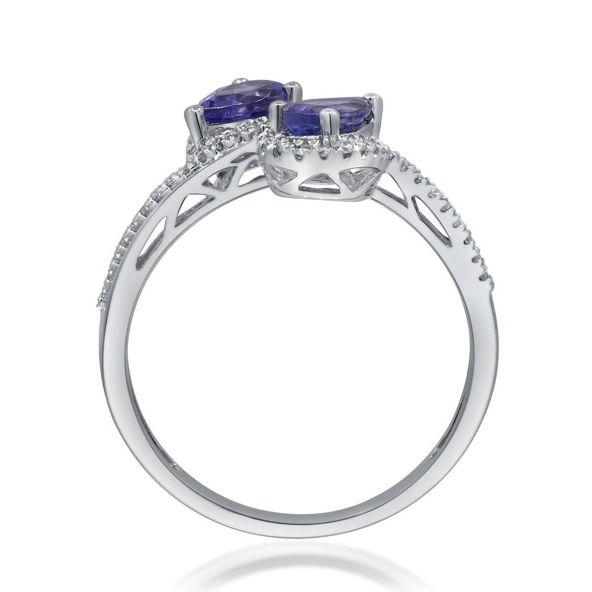 Tanzanite & Diamond Bypass Ring in 10K White Gold (1/5 ct. tw.)