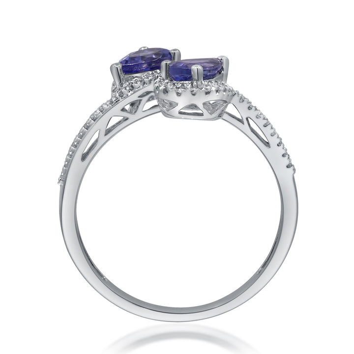 Tanzanite & Diamond Bypass Ring in 10K White Gold (1/5 ct. tw.)