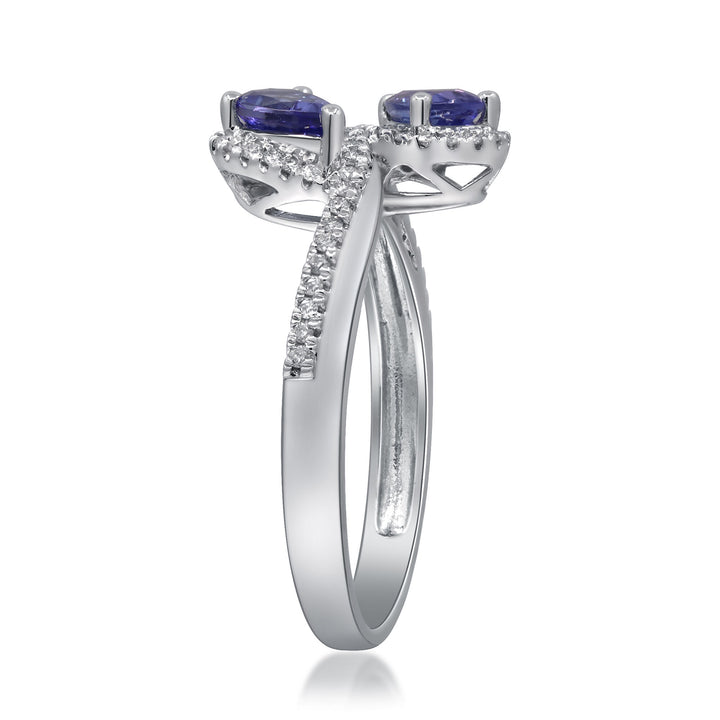 Tanzanite & Diamond Bypass Ring in 10K White Gold (1/5 ct. tw.)