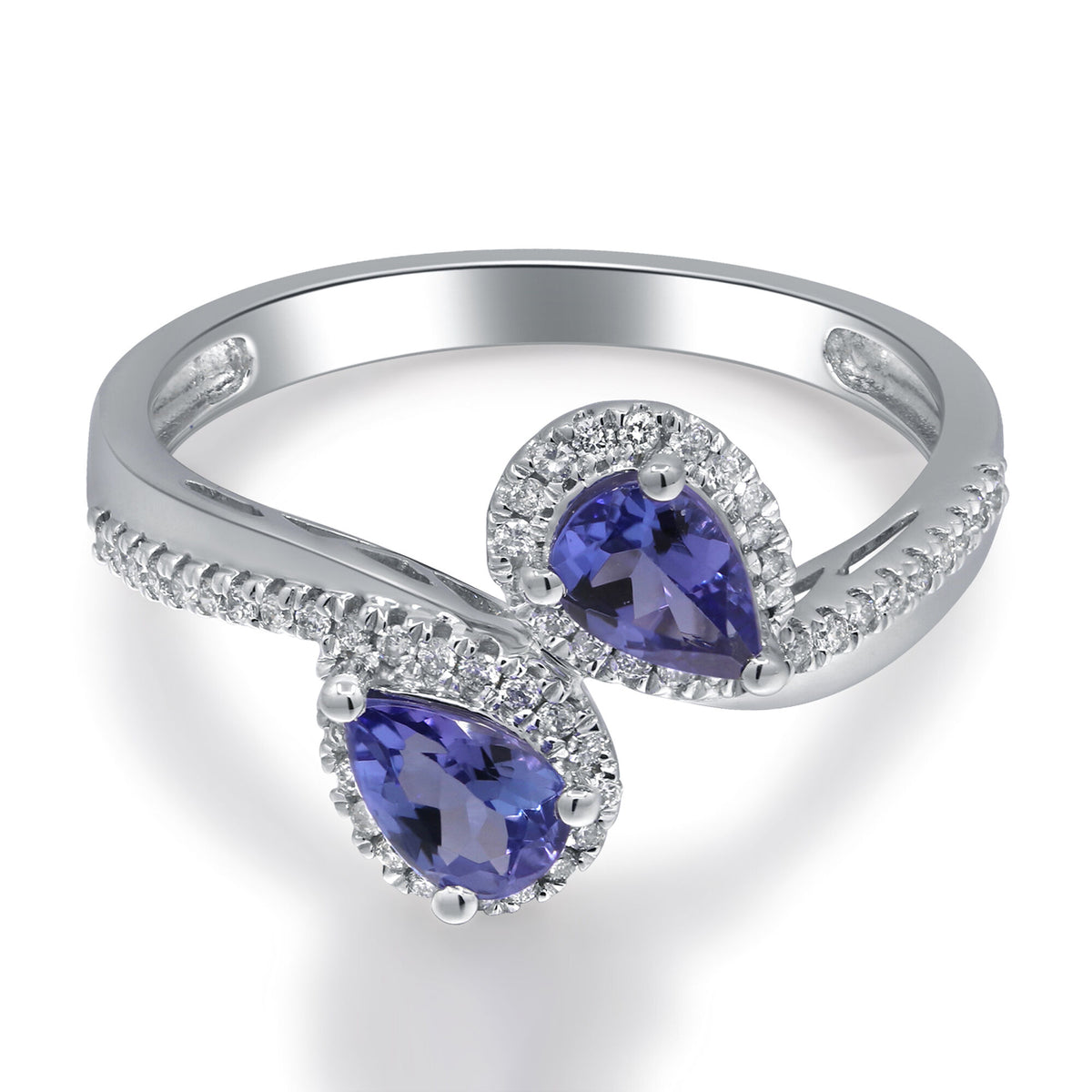 Tanzanite & Diamond Bypass Ring in 10K White Gold (1/5 ct. tw.)