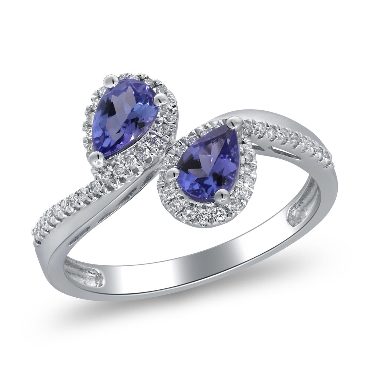 Tanzanite & Diamond Bypass Ring in 10K White Gold (1/5 ct. tw.)