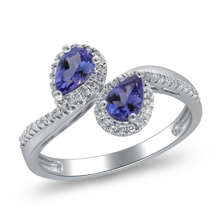 Tanzanite & Diamond Bypass Ring in 10K White Gold (1/5 ct. tw.)