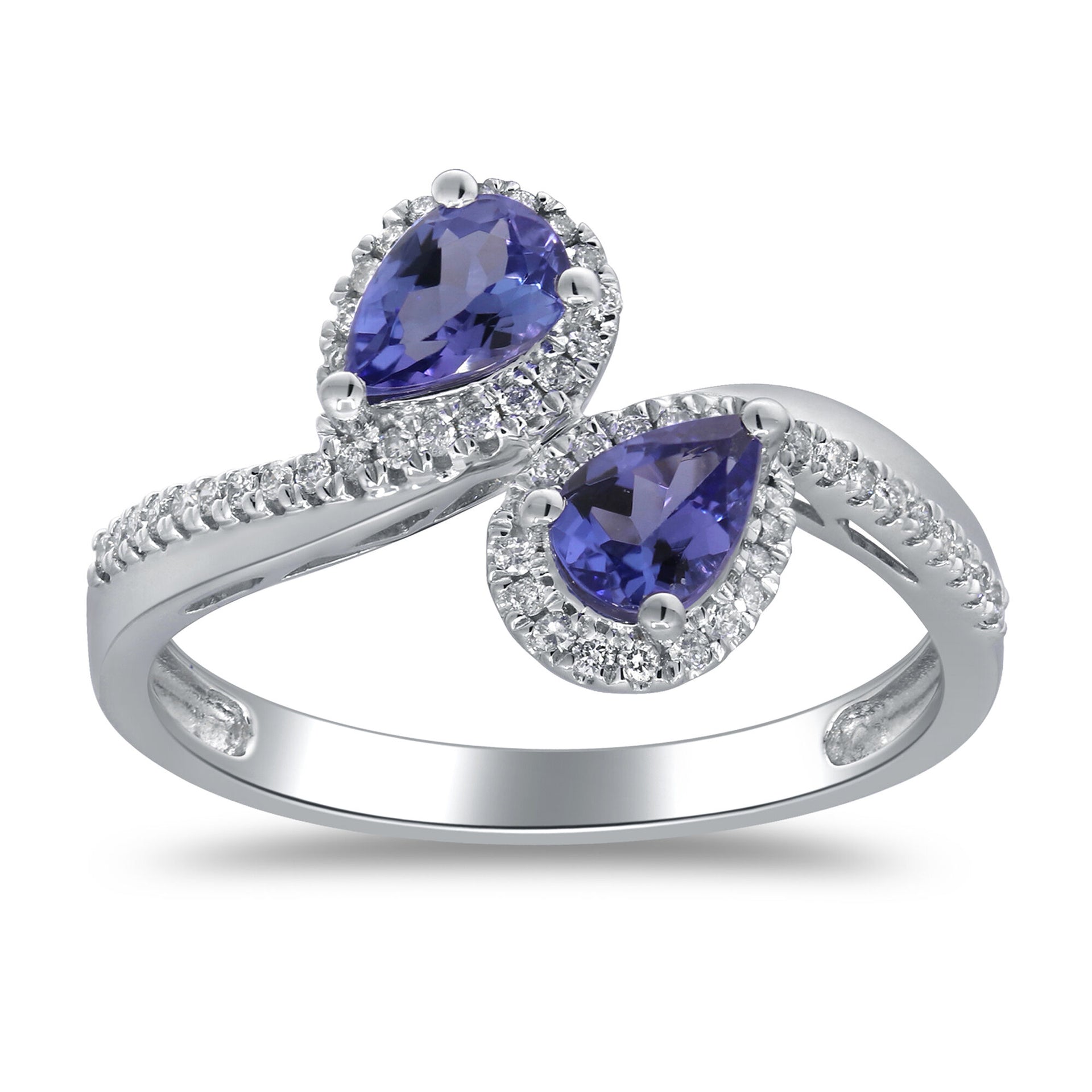 Tanzanite & Diamond Bypass Ring in 10K White Gold (1/5 ct. tw.)