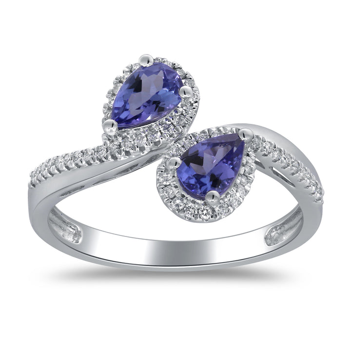 Tanzanite & Diamond Bypass Ring in 10K White Gold (1/5 ct. tw.)