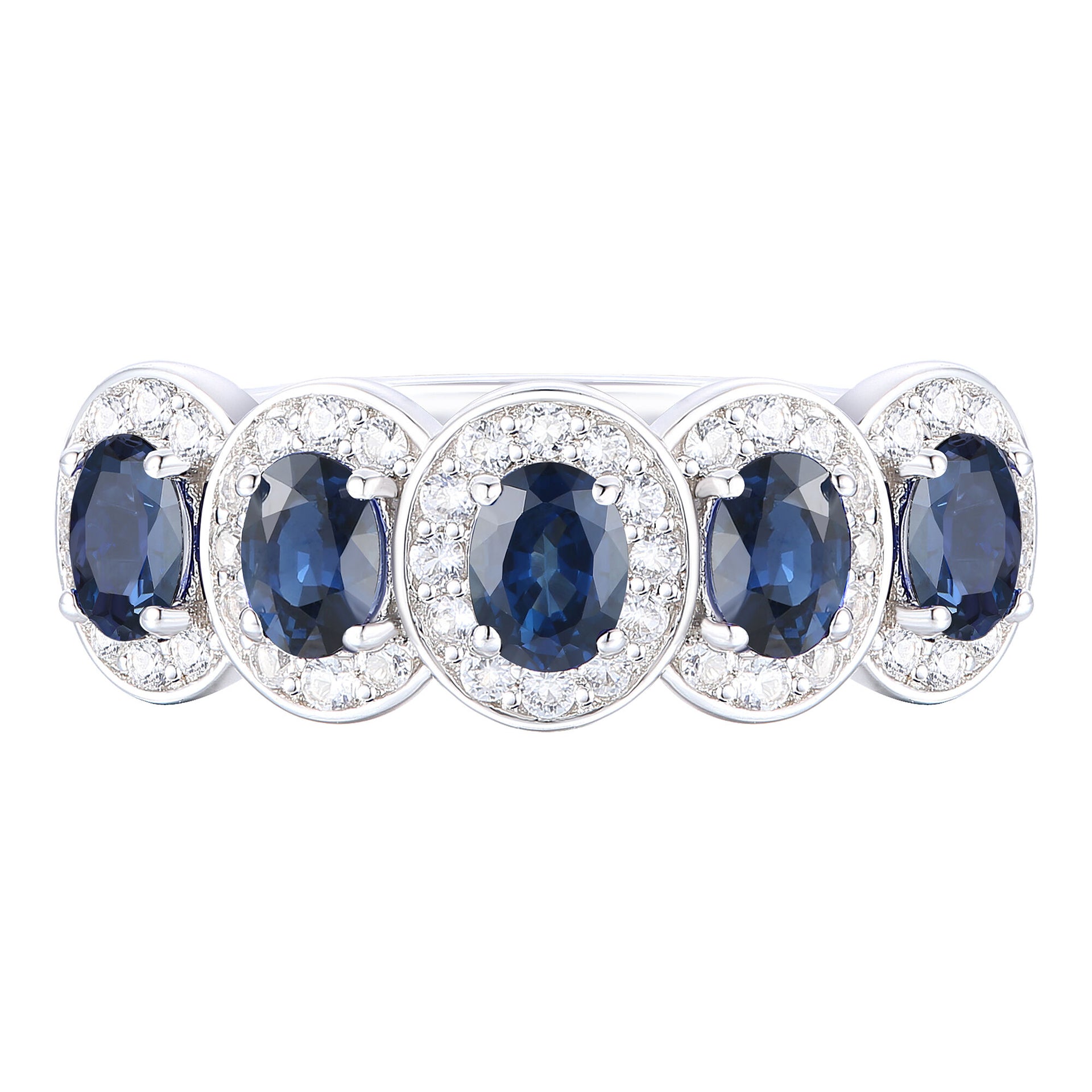 Blue Sapphire & Diamond Ring in 14K White Gold (1/4 ct. tw.)