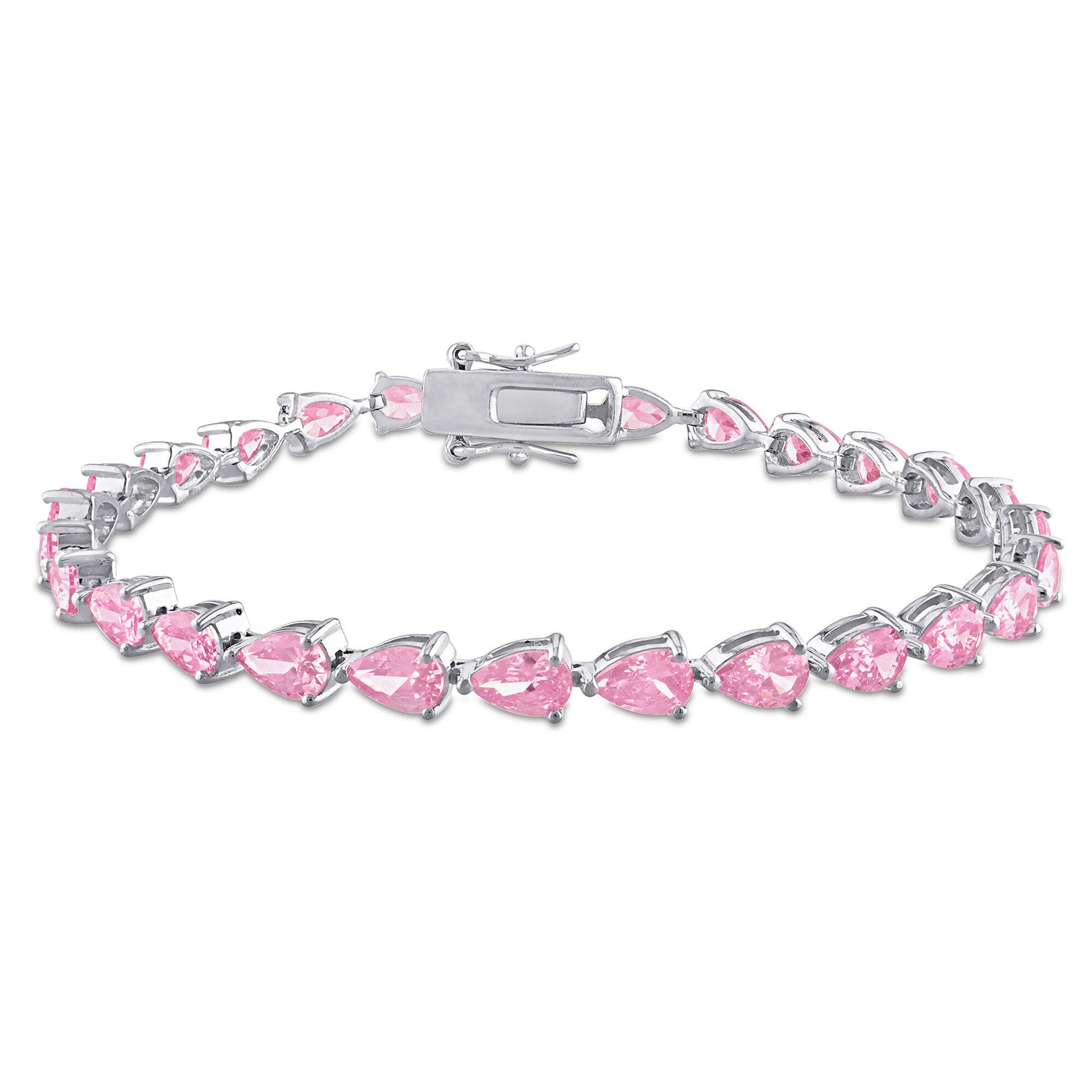 Lab-Created Pink Sapphire Tennis Bracelet in Sterling Silver, 7.25”