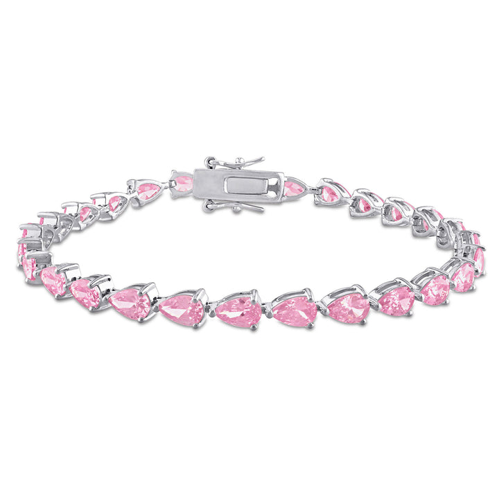 Lab-Created Pink Sapphire Tennis Bracelet in Sterling Silver, 7.25”