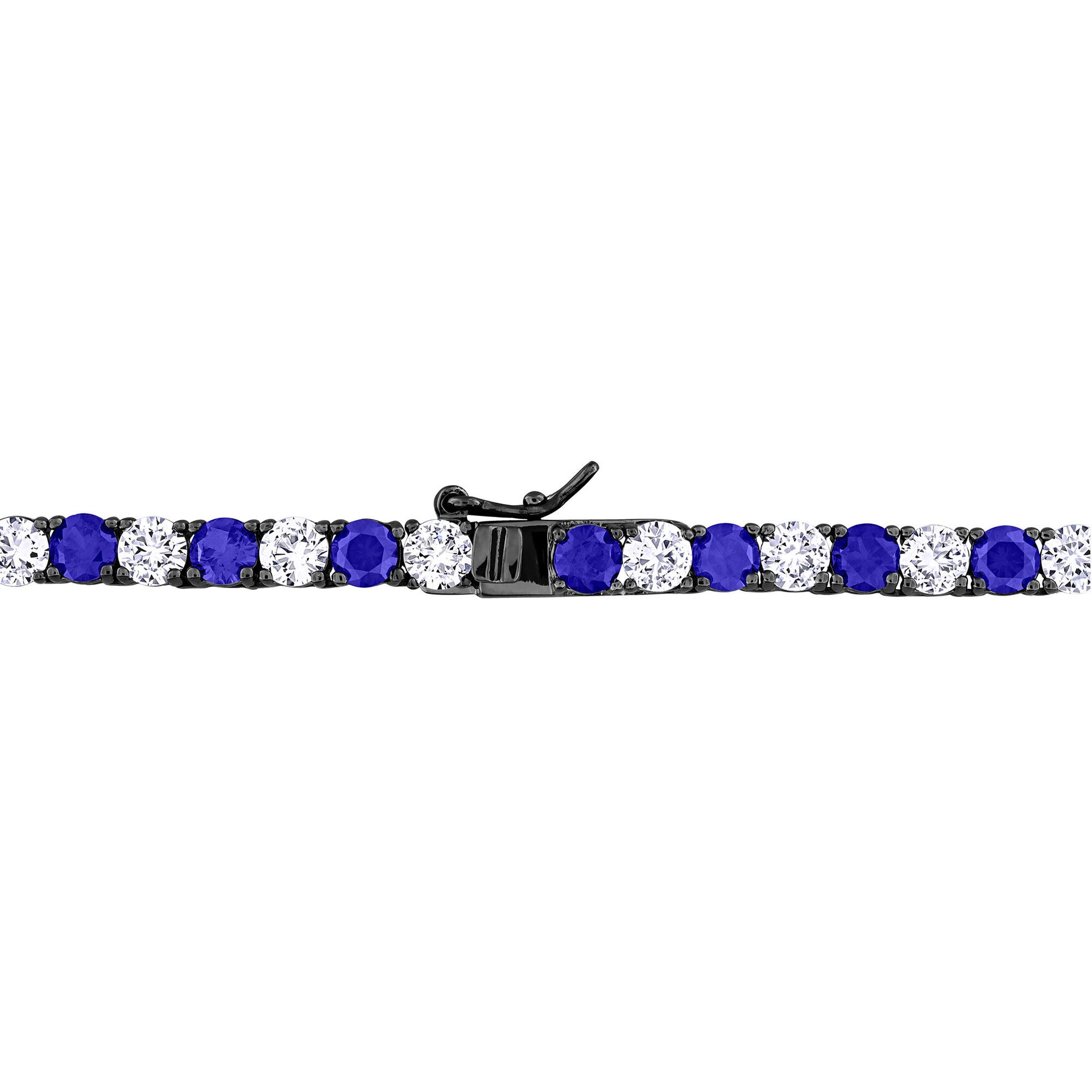 Lab-Created Blue Sapphire & Lab-Created White Sapphire Tennis Necklace in Sterling Silver & Black Rhodium