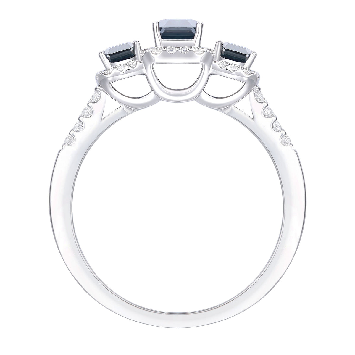 Blue Sapphire and Diamond Three-Stone Ring in 10K White Gold (1/4 ct. tw.)