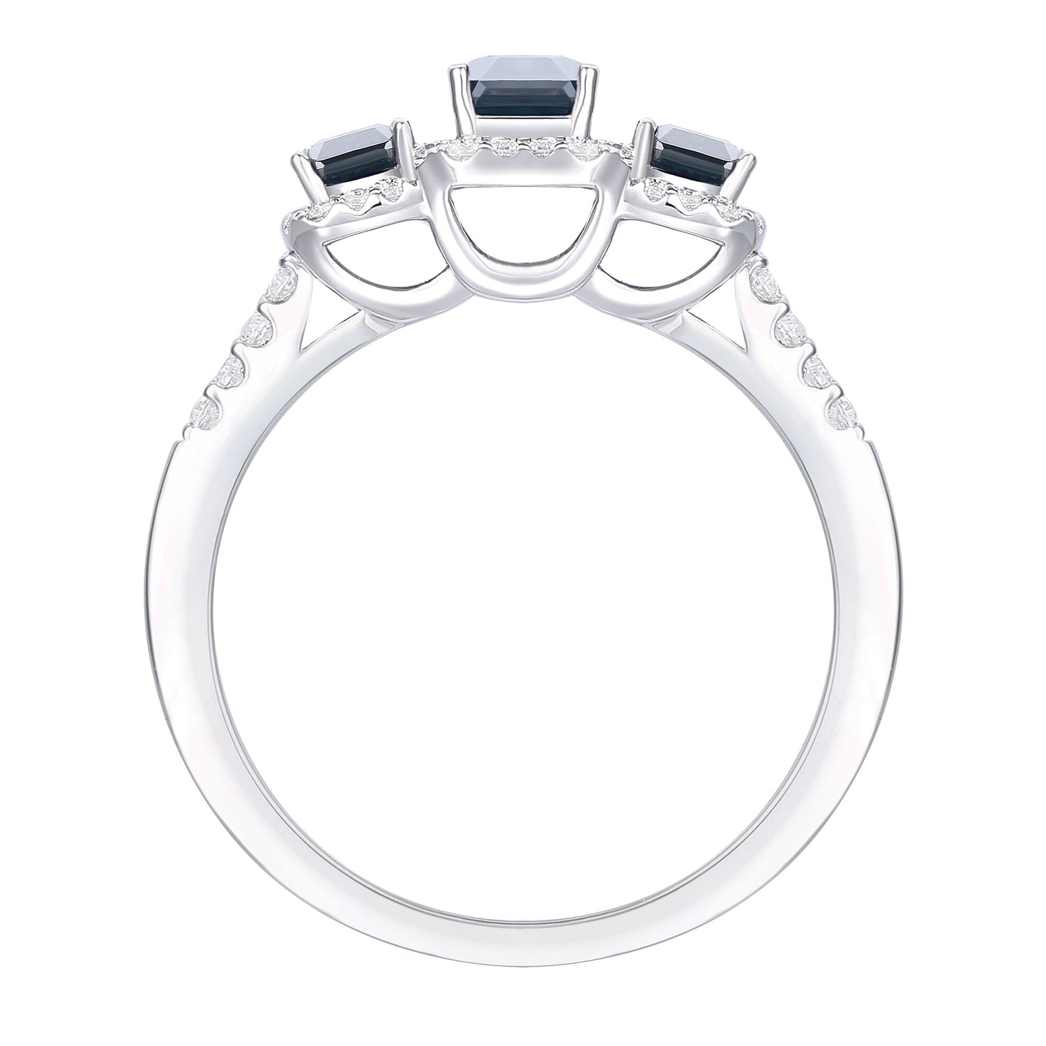 Blue Sapphire and Diamond Three-Stone Ring in 10K White Gold (1/4 ct. tw.)