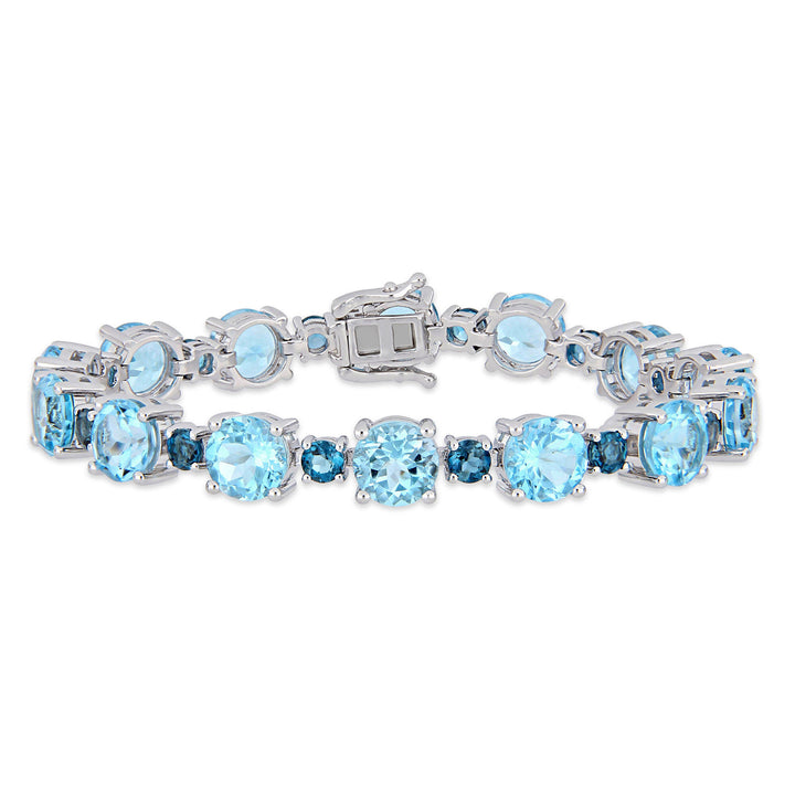Sky-Blue Topaz & London Blue Topaz Tennis Bracelet in Sterling Silver