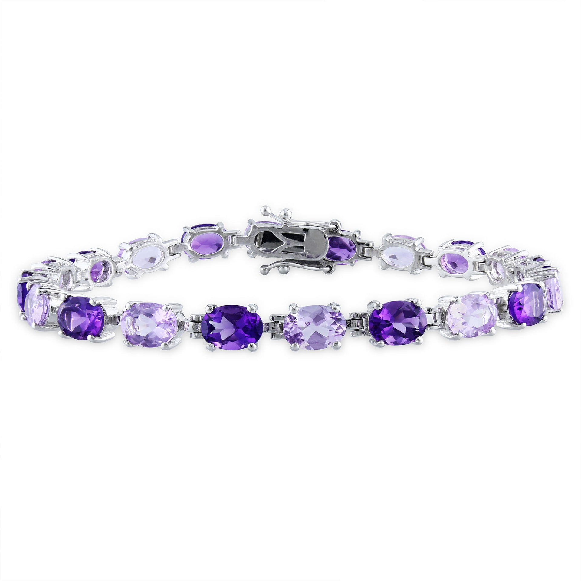 Purple Amethyst & Pink Amethyst Bracelet in Sterling Silver