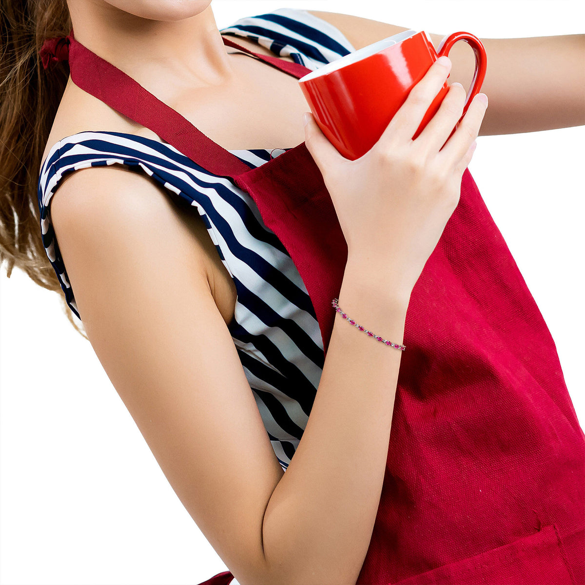 Lab-Created Ruby Link Bracelet in Sterling Silver, 7”