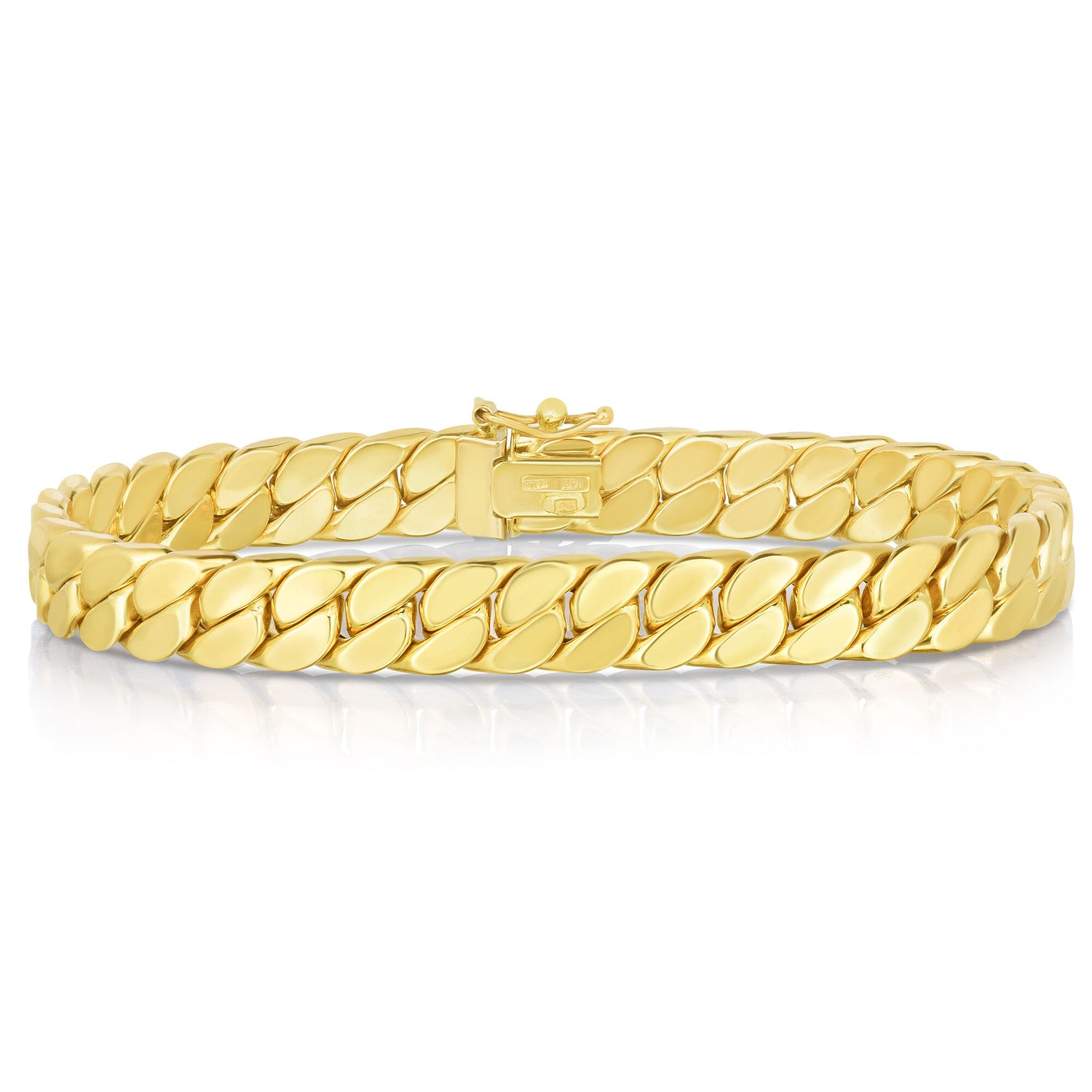 Polished Miami Cuban Bracelet in 14K Yellow Gold, 8MM, 8”