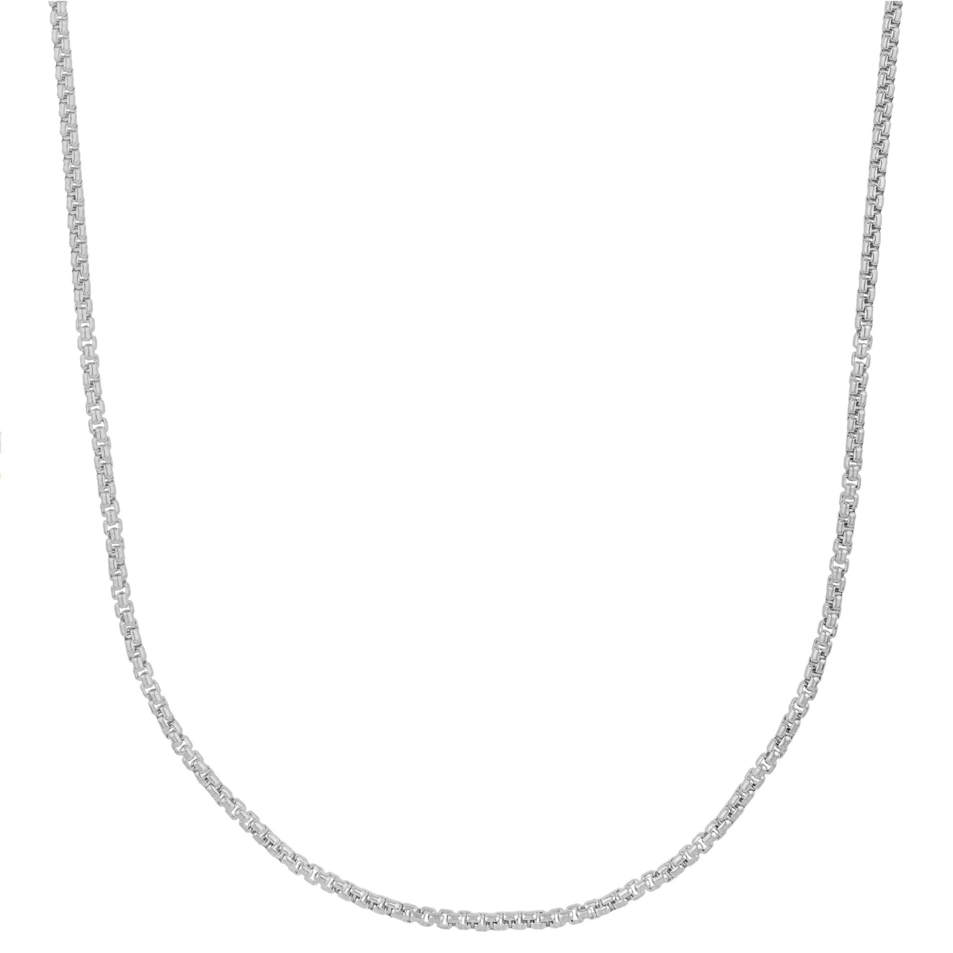 Solid Round Box Chain in 14K White Gold, 2.5MM, 20”