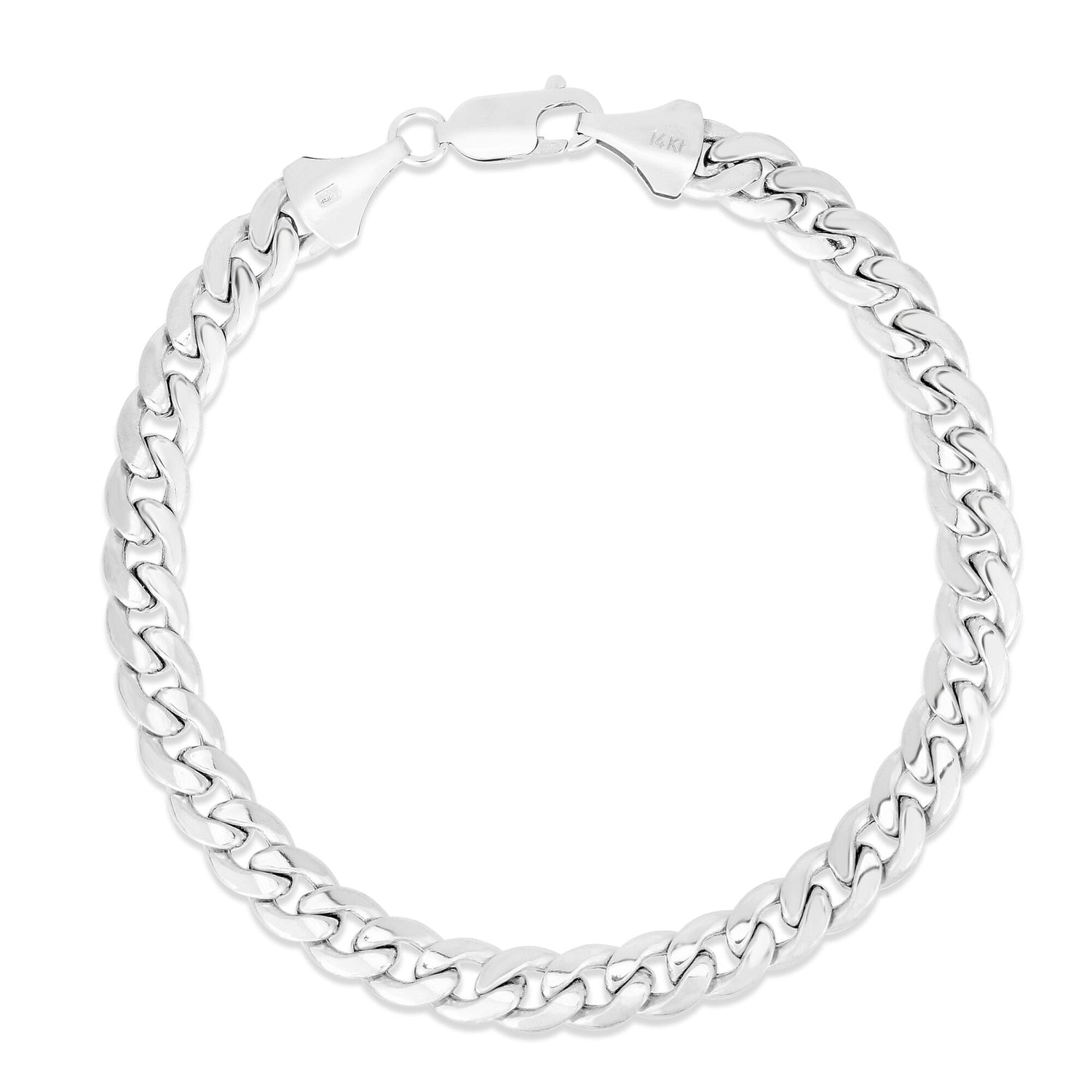 Semi-Solid Miami Cuban Bracelet in 14K White Gold, 7MM, 8.5”