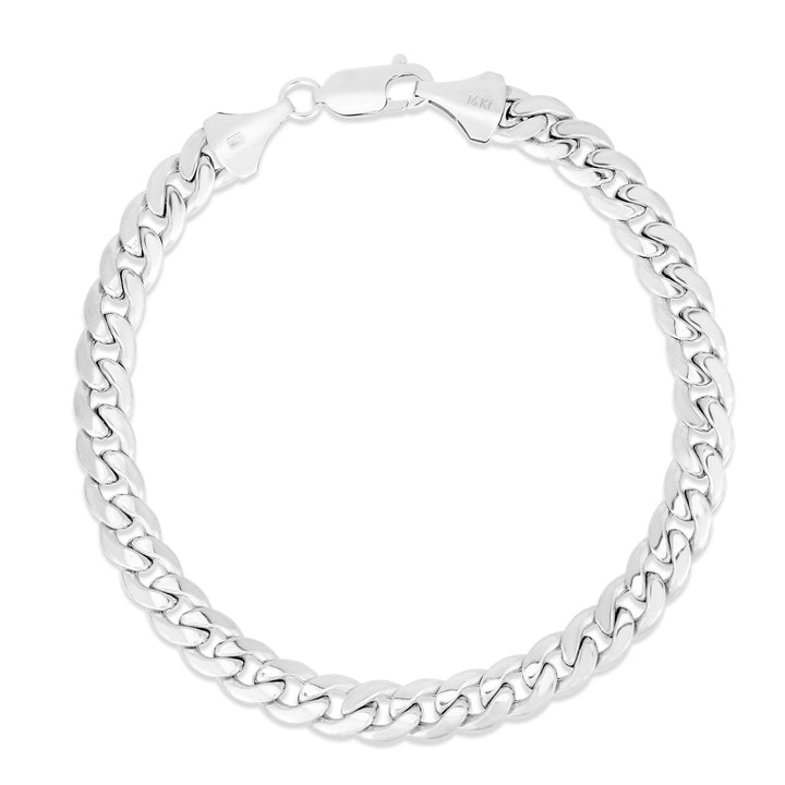 Semi-Solid Miami Cuban Bracelet in 14K White Gold, 7MM, 8.5”