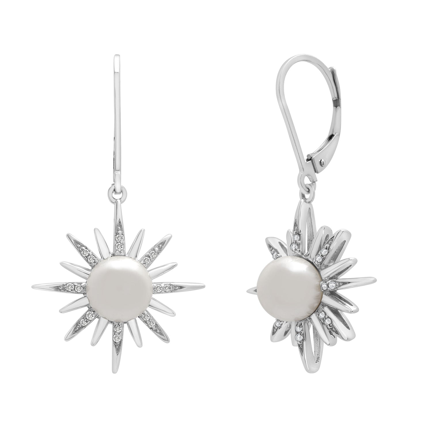 Freshwater Cultured Pearl & Diamond Accent Earrings in Sterling Silver