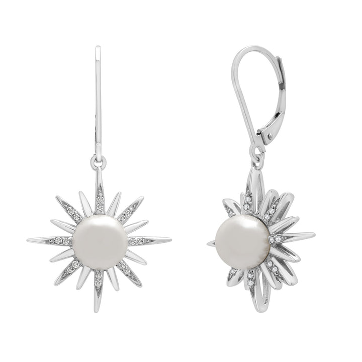 Freshwater Cultured Pearl & Diamond Accent Earrings in Sterling Silver