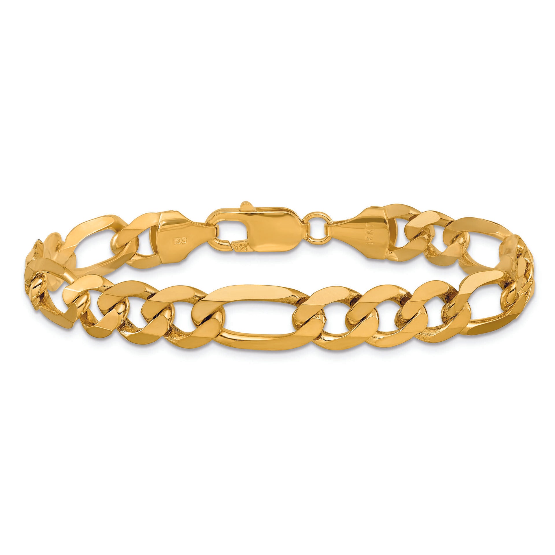 Solid Flat Figaro Bracelet in 14K Yellow Gold, 8.75MM, 8”
