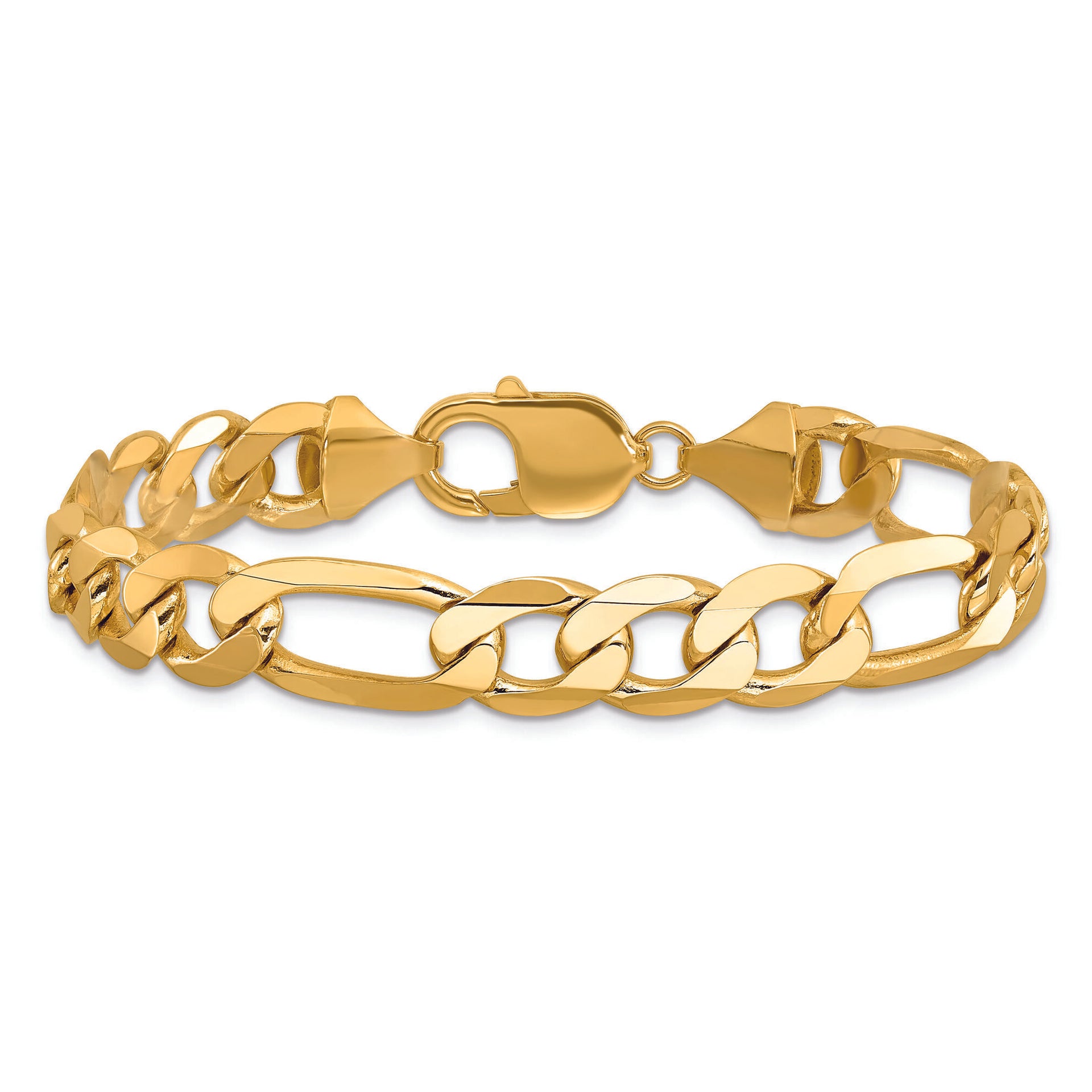 Solid Flat Figaro Bracelet in 14K Yellow Gold, 10MM, 8”