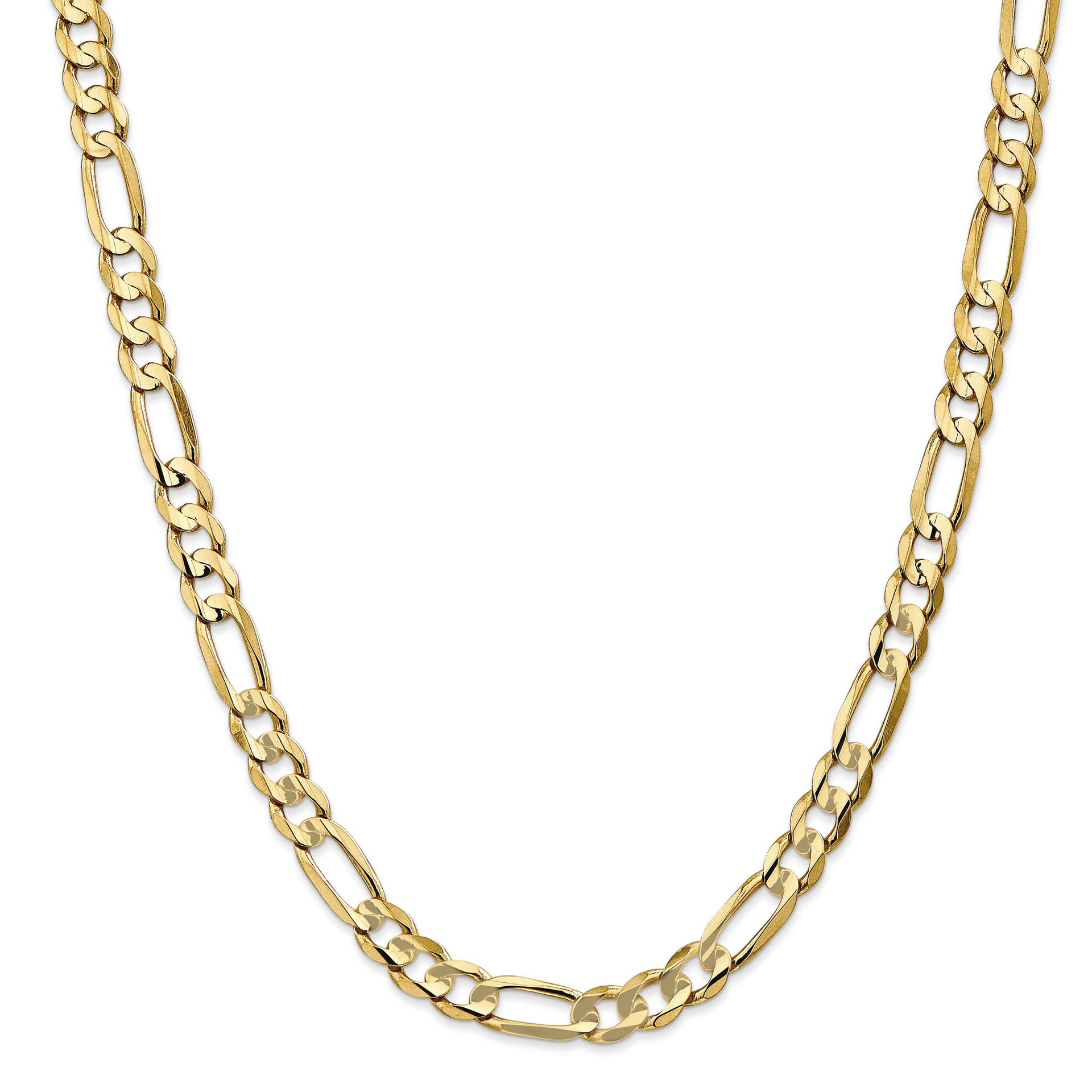 Solid Concave Figaro Open Link Chain in 14K Yellow Gold, 6.75MM, 22”