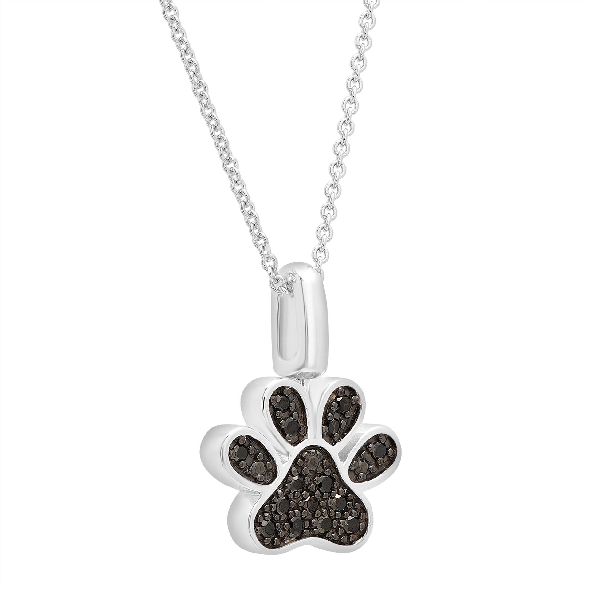 Reversible Paw Pendant with Black Diamond & Diamond Accents in Sterling Silver