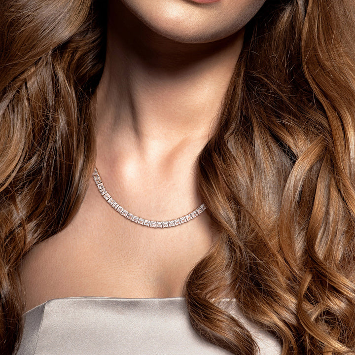 Lab-Created White Sapphire Tennis Necklace in Sterling Silver, 20”