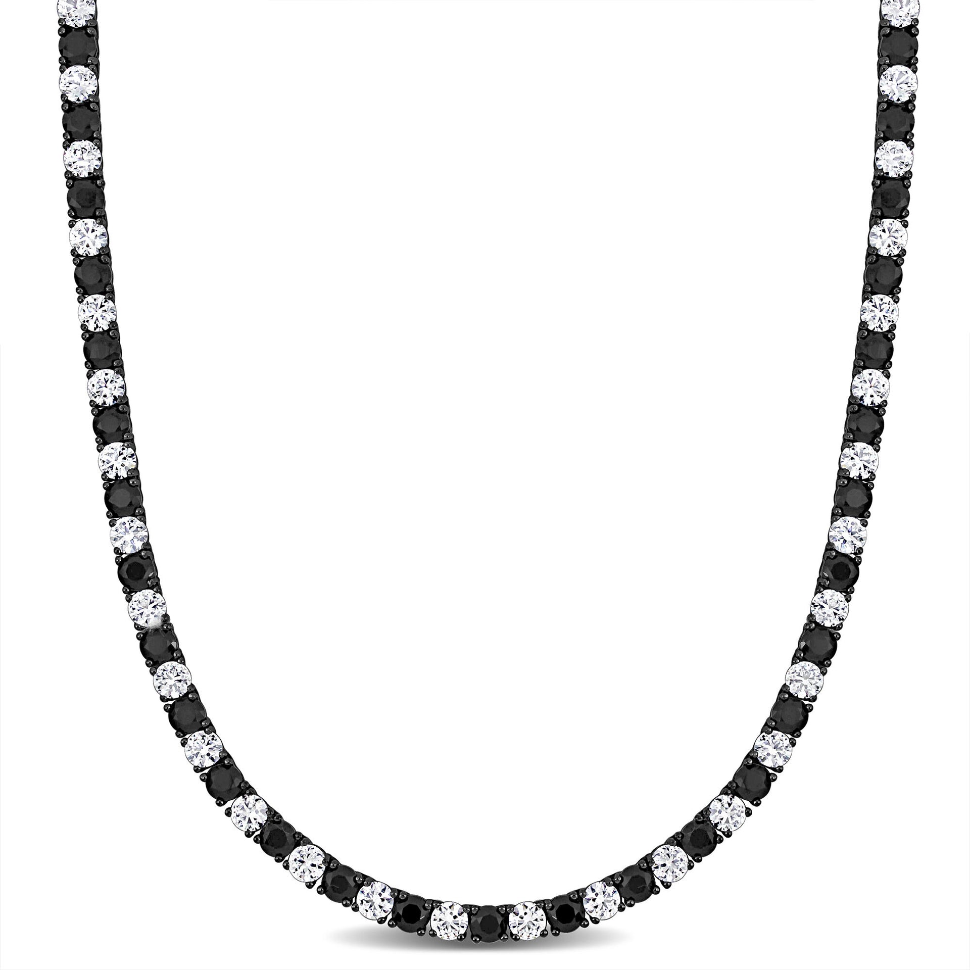Lab-Created Black Sapphire & Lab-Created White Sapphire Tennis Necklace in Black Rhodium Plated Sterling Silver